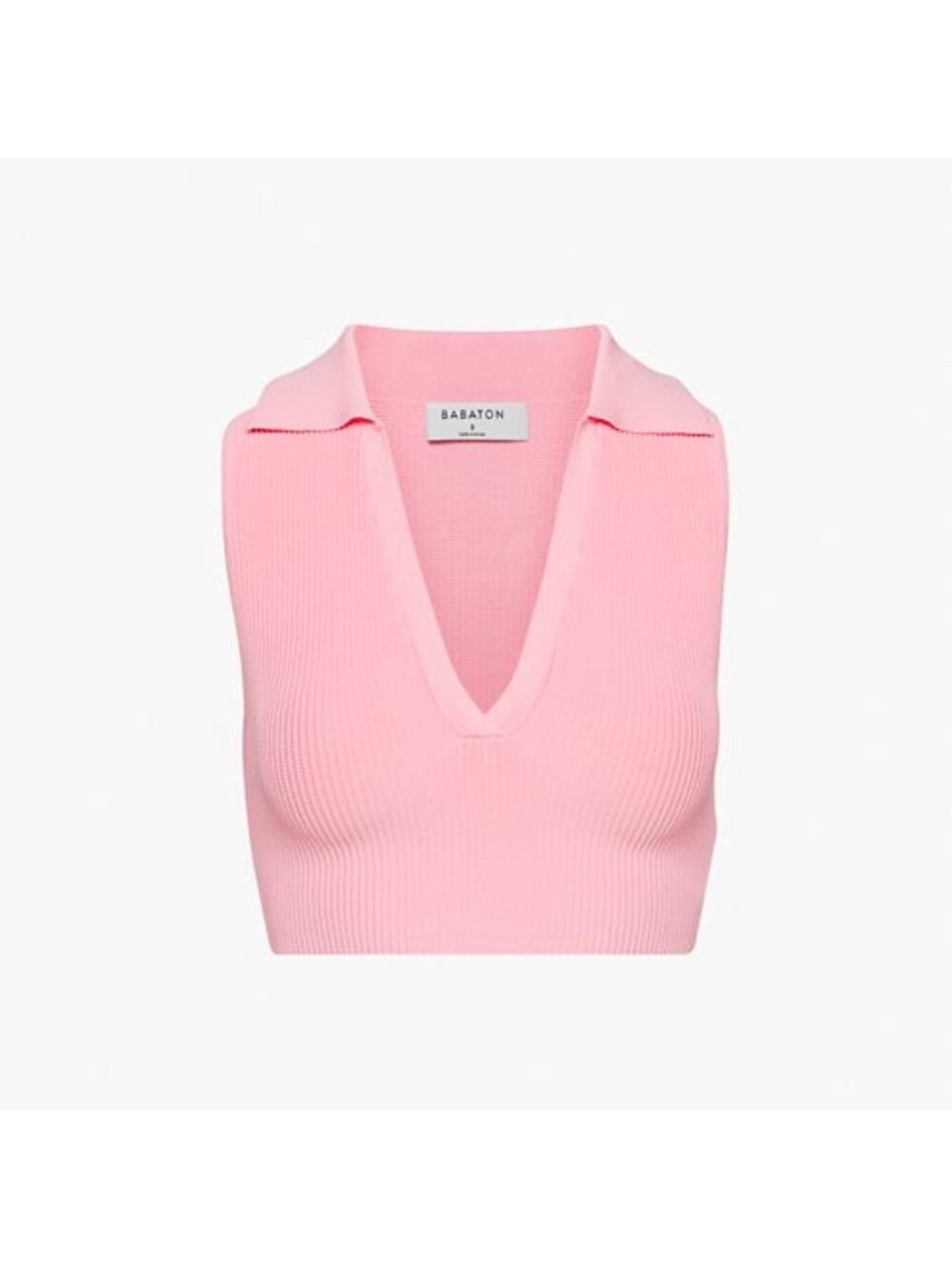 Babaton Pink Ribbed V-Neck Crop Tank